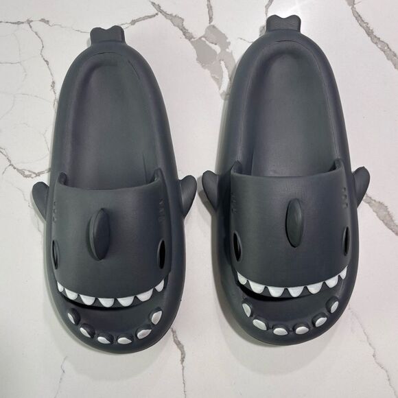 Men’s Women's Unisex Non Slip Grey Shark Slip On Slides - Picture 4 of 15